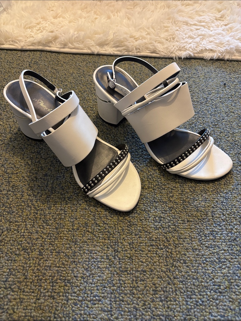 3.1 Phillip Lim White Studded Block Heel Sandals